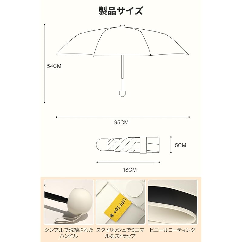 Parasol Super Lightweight [Unfold BIG Approx. 1 Mx Lightweight 170g-180g] UV Cut Rate 100% Completely Blacked Out Heat Shield Folding For Both Rain