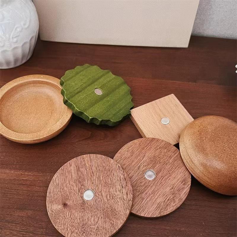 6PCS Hamburg Shape Teacup Tray 6 In 1 Solid Wood Coaster Table Cupcake Snack Dessert Pads Anti-slip Burger Insulation Cup Mat