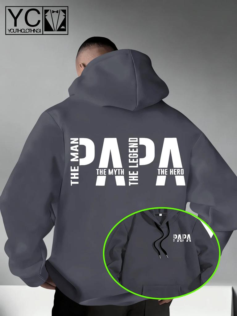 Men Papa The Man The Myth Sports Hoodie Father Gift Text Print Black