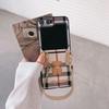Cute Cartoon Bear Case For Samsung Galaxy Z Flip 5 4 3 Case with Hand Strap Fashion Plaid Pattern Leather Hard Case
