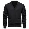 Autumn Winter Men's V-Neck Sweatercoat Casual Knit Cardigan Solid Color Single Breasted Thick Fleece Warm Knitted Sweater Jacket