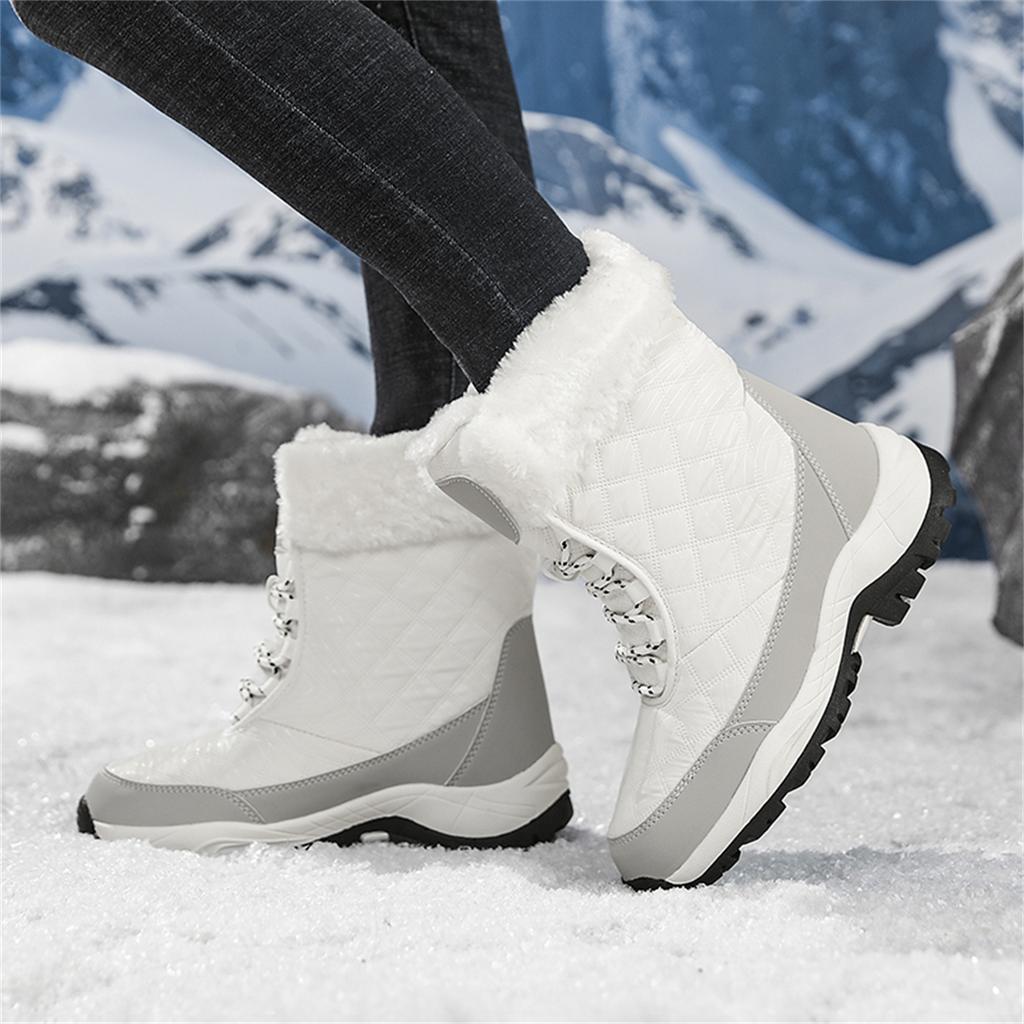 TUINANLE Winter Thick Women's Snow Boots Warm Plush Mid-calf Boots Non Slip Platform Snow Boot Casual Female White Shoes
