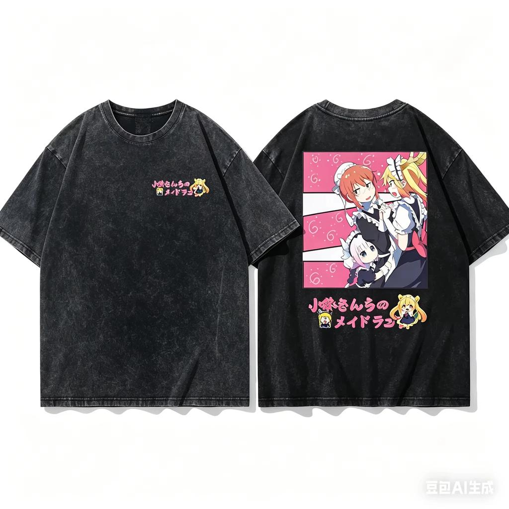 2026 summer Cute Kawaii Anime Tee Kobayashi's Dragon Maid Tohru Winking Dragon Maid Art Y2K Style Cotton T-shirt for Girls