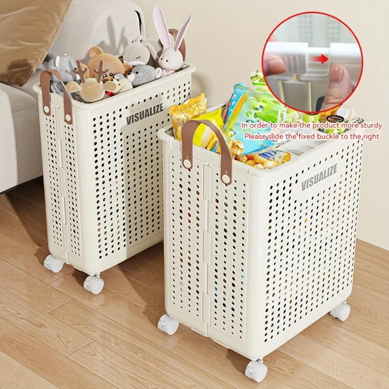 Foldable Slim Laundry Basket on Wheels, Versatile Laundry Hamper with Handle, Collapsible Laundry Sorter and Organizer