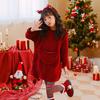 Girls' Fashion Solid-Colour Pullover Casual Red Christmas Outfit Children's Thickened Loose-Fit Long-Sleeved Sweatshirt Dress
