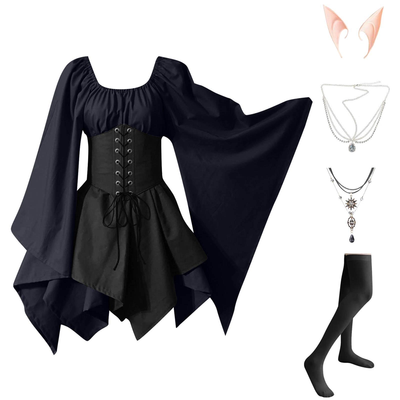 

Женское модное винтажное платье с длинным рукавом, вечернее вечернее вечернее платье для косплея M тёмно-синий