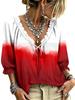 Women's long-sleeved top with gradient color, front tie frills, V-neck bow, three-quarter sleeves. Multi-scenario casual wear item.