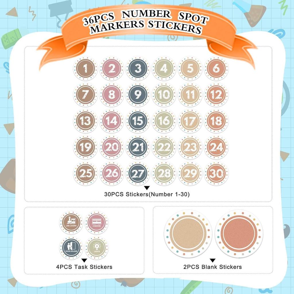 Boho Line up Spots for Classroom - 36pcs Number Stickers for Classroom Floor Stickers Dots for Classrooms Floor Decals for Classrooms Lining up Back