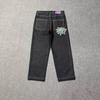 DRIPX High Quality Printed Embroidery Straight Jeans Black Pants Men Jeans Printing Trend Street Wear