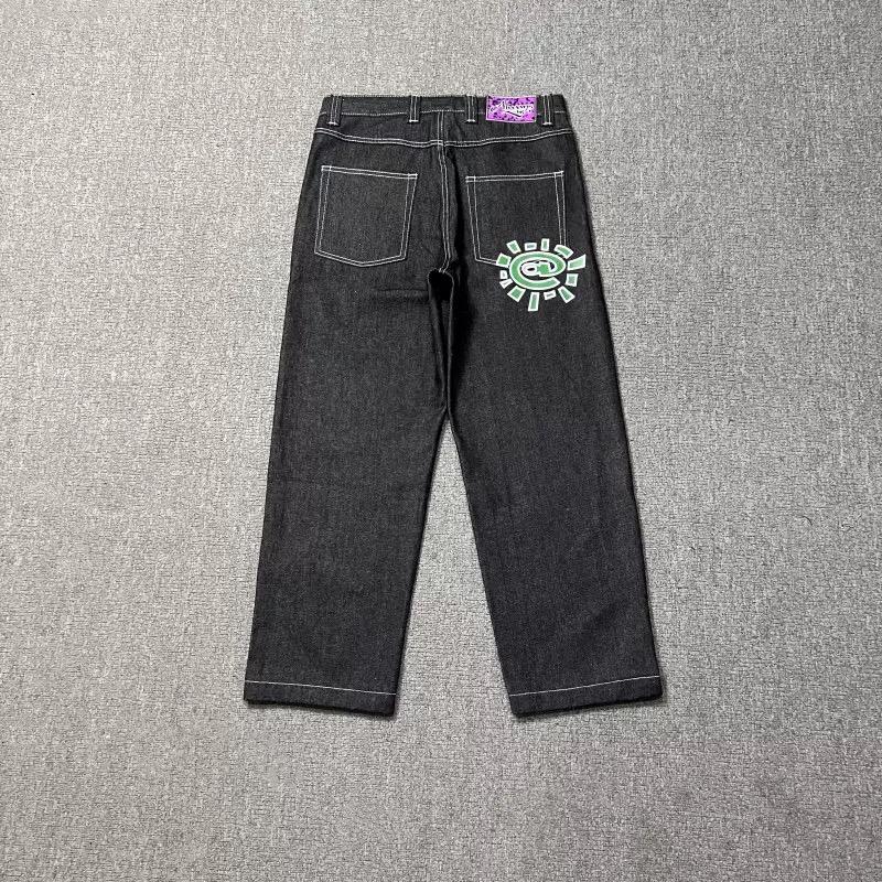 DRIPX High Quality Printed Embroidery Straight Jeans Black Pants Men Jeans Printing Trend Street Wear