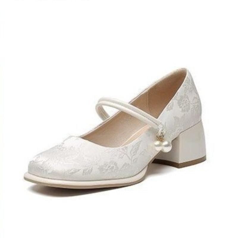 Thick Heel High Heels Women's Single Shoes New Autumn Mary Jane Cheongsam Shoes with Horse Dress