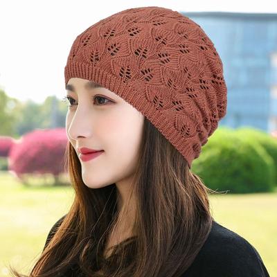 Damen Dünne Einlagige Strickmütze Frühling Herbst Lochmuster Wollmütze Kurzer Stil Atmungsaktive Schlupfmütze