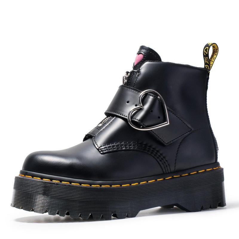 

Peach heart motorcycle boots women s buckle leather short boots girls fashion boots zipper love buckle thick bottom British Order