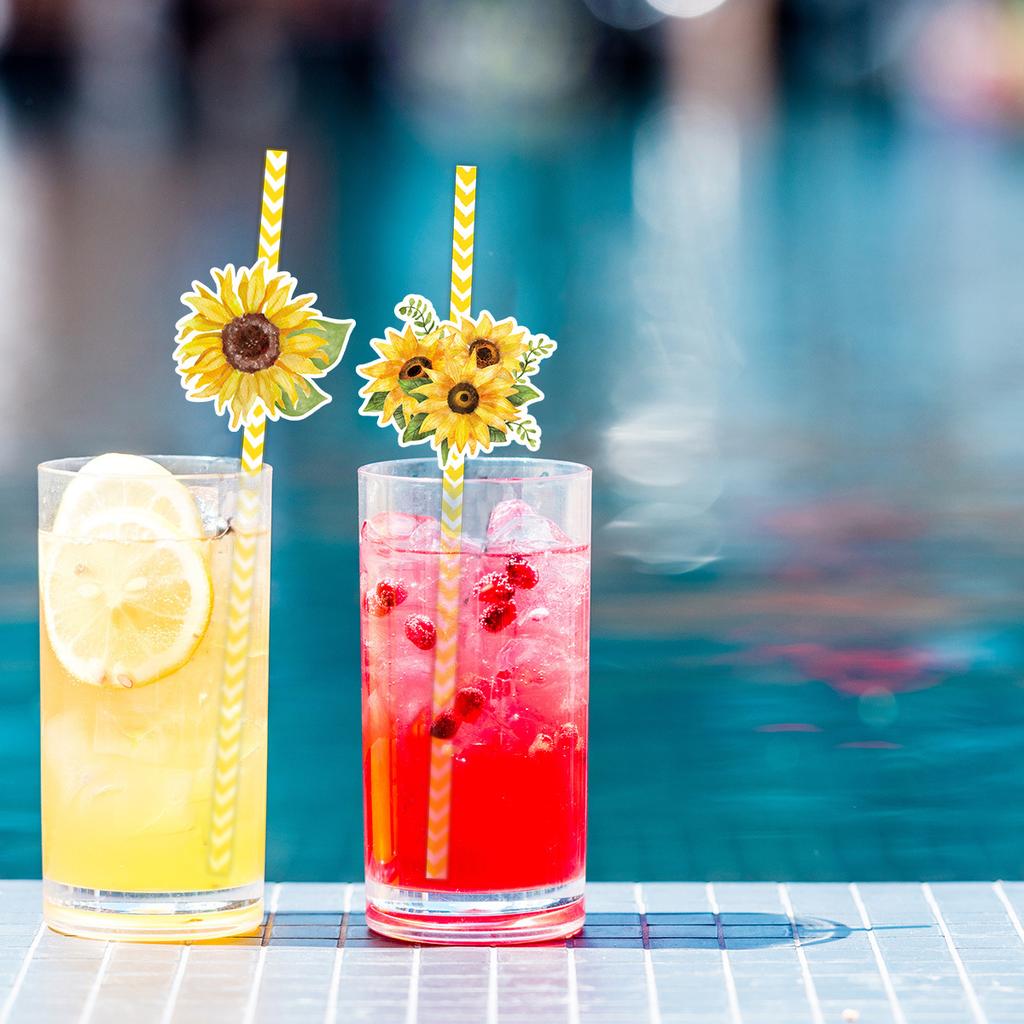 2025 New Style, Sunflower Theme, Creative Flowers, Party Decoration, Disposable Straws, Paper Drink Straws, Decoration