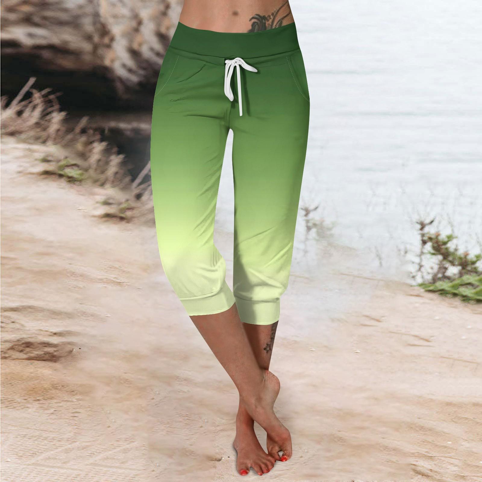 

Брюки для женщин, укороченные шорты для женщин, летние новые повседневные эластичные модные повседневные брюки XL зелёный