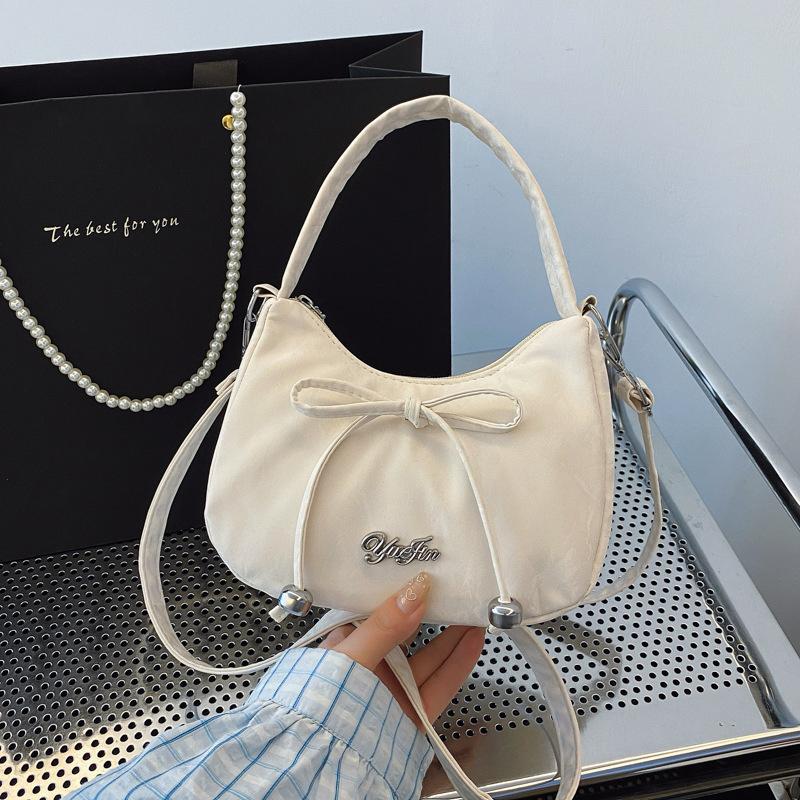 Solid Color 2026 New Large Capacity Bow Bags, Fashionable And Versatile Underarm Shoulder Bag, Casual Commuting Women'S Handbag