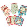 1Set Christmas Oven Gloves Pot Holders Set Santa Claus Snowflake Candy Pattern Insulated Oven Mitts Home Kitchen Christmas Decor
