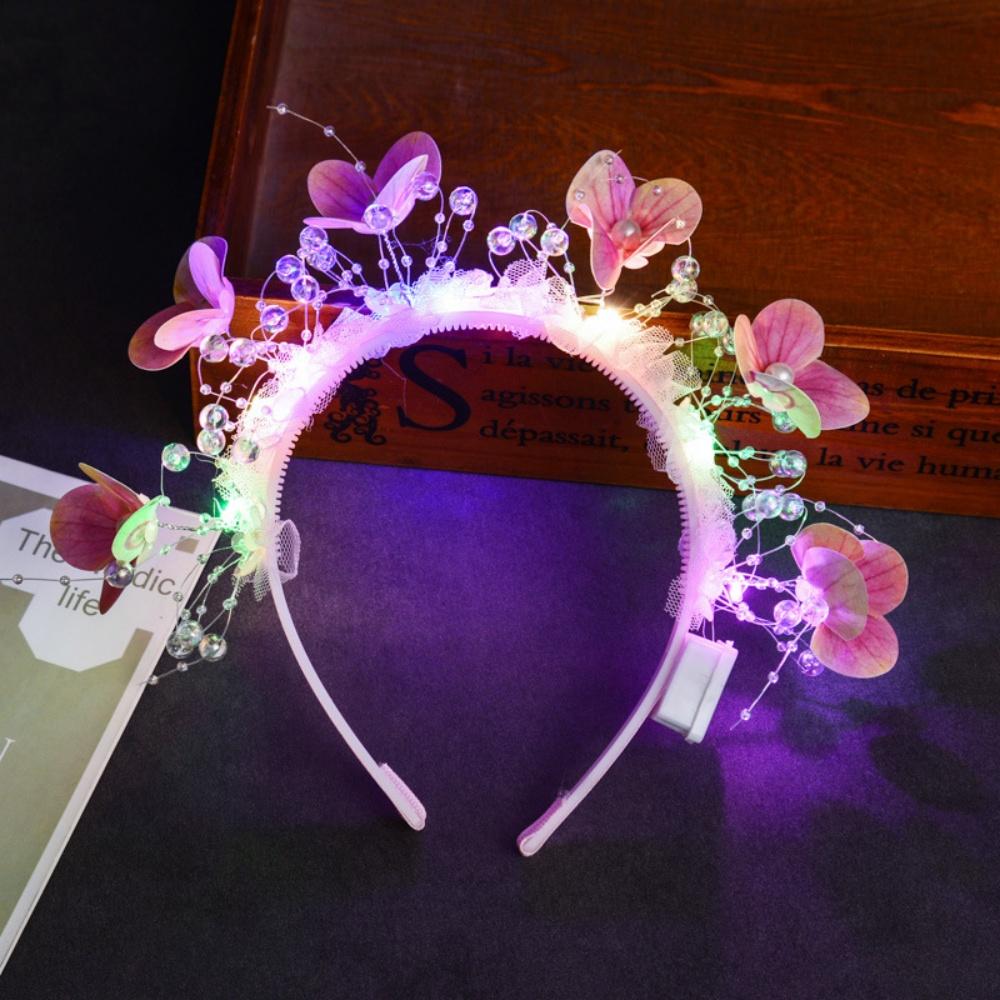 2026 New LED Light Up Butterfly Flower Headbands Girls Women Fairy Glow Headband Birthday Halloween Christmas Party Supplies
