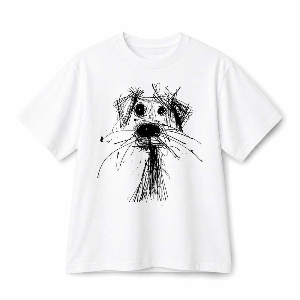 Abstract Scribble Dog Sketch Minimal Line Art Pet Lover Cotton T-Shirt Unisex XXXXL