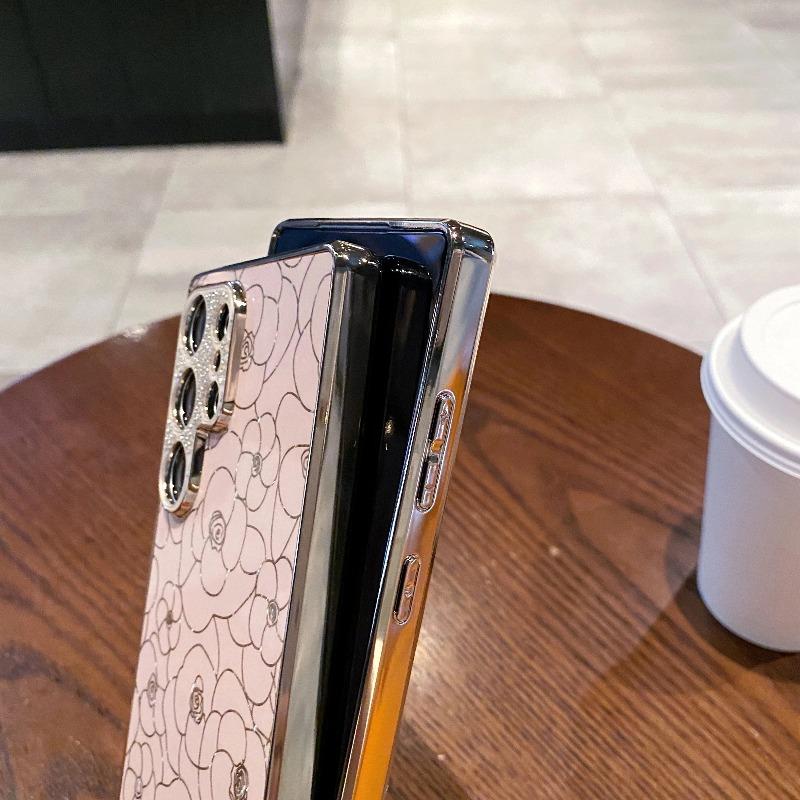 Phone Case For Samsung S26 S25 Edge S24 S23 Plus S26 Ultra S23 FE Electroplated PC+TPU Shockproof Graceful Flower Thin Cover