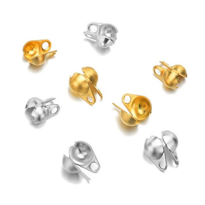 50pcs 100pcs Gold Color Fitting Stainless Steel Ball Chain Calotte Crimp Beads Connectors End Clasp DIY Bracelet Necklace Making