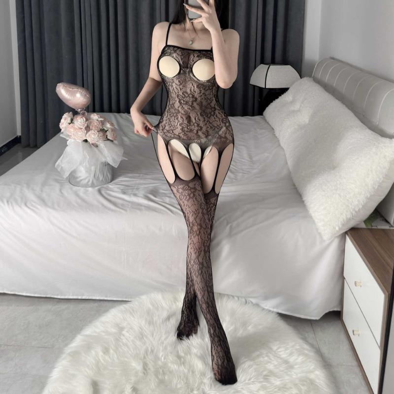 Sexy lingerie open-file uniform onesie jacquard stockings net socks onesie no-take net clothes can be hand-torn socks
