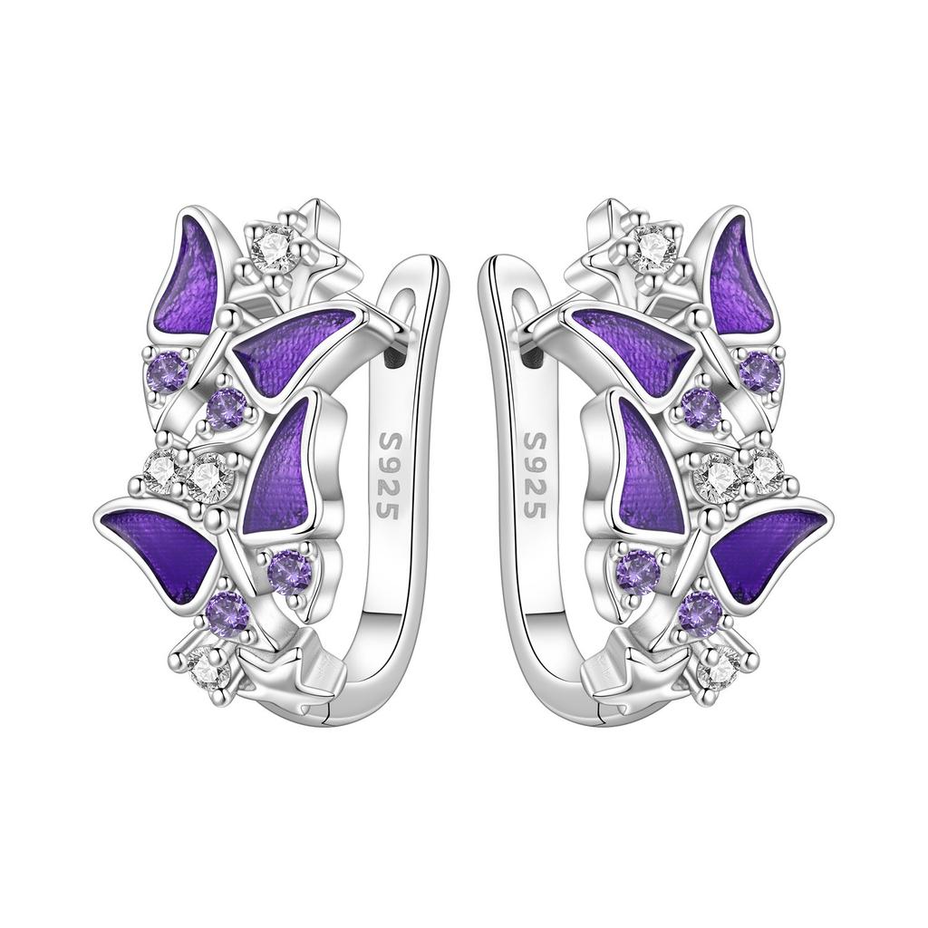 925 Silver Bees Butterflies Insects Series Zircon Hoop Earrings Women Jewelry Gifts Accessories