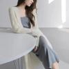 Mohair hollow knitted cardigan women's thin spring and autumn sunscreen loose solid color lazy wind medium and long coat