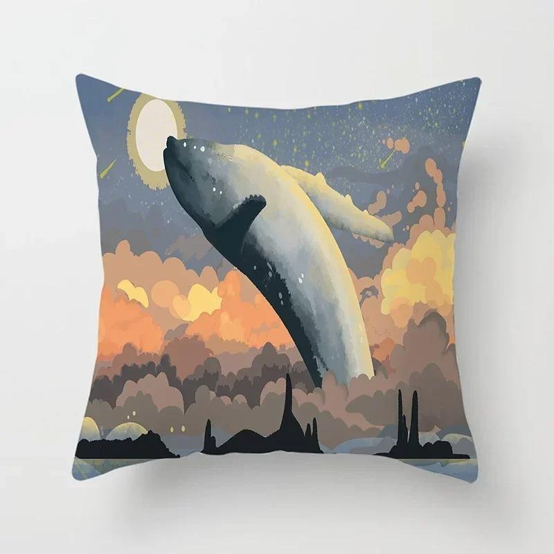 Life Series Printed Pillow Pillow Home Decor Whale Autumn Set Suitable for Bedroom Living Room