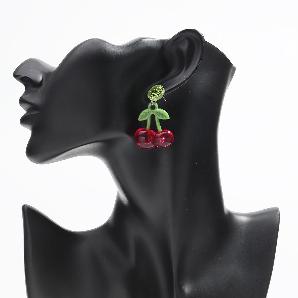 Trendy Acrylic Red Cherry Women's Earrings Cute Fashion Transparent Fruit Drop Earring Sweet Jewelry Birthday Gift