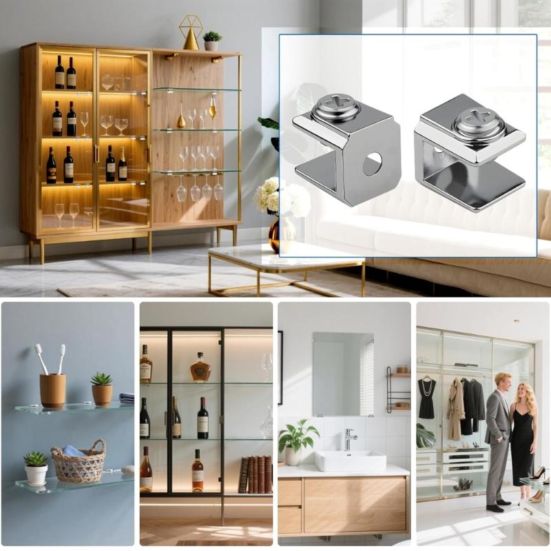20 Pezzi Clip per Vetro Staffa per Vetro in Acciaio Inossidabile Morsetto per Pannello da 3-8mm Fissaggio Sicuro Bagno Cucina Installazione