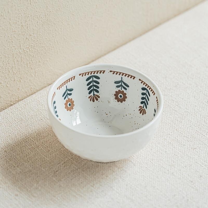 Minimalist Ceramic Round Bowl Embossed Flower Salad Bowl Restaurant Ramen Bowl Rice Bowl Large Soup Bowl Household Vegetable Bowl