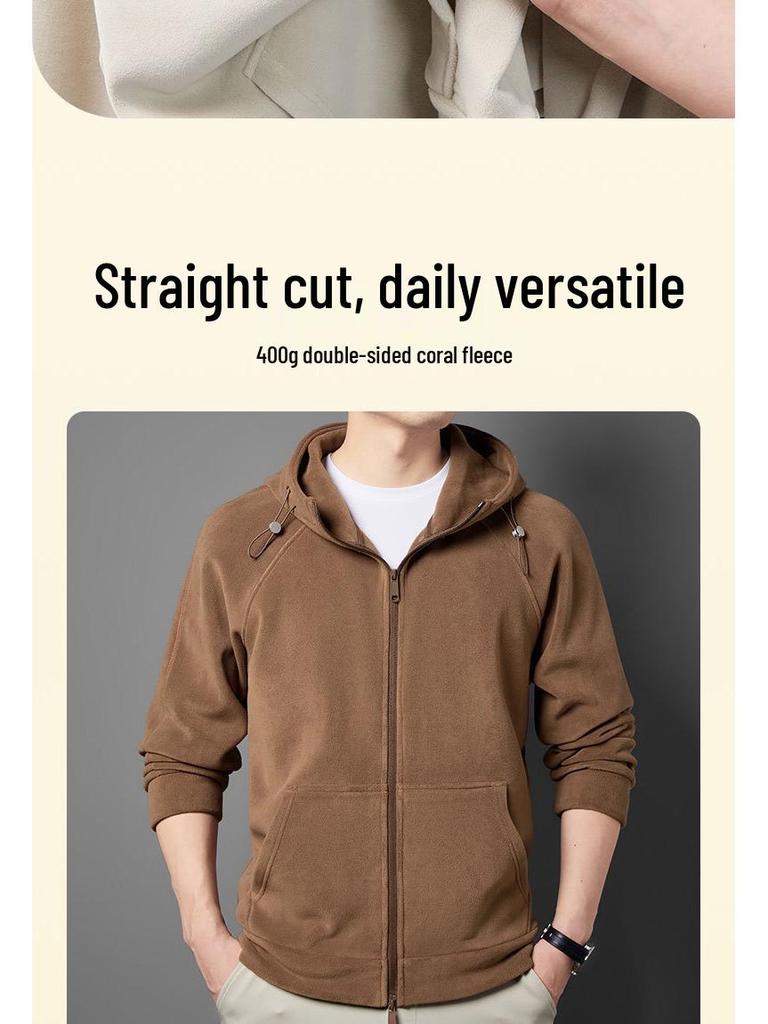 Premium Merino Wool Hooded Sweatshirt with Custom Logo - Autumn/Winter Double-Sided Fleece Jacket