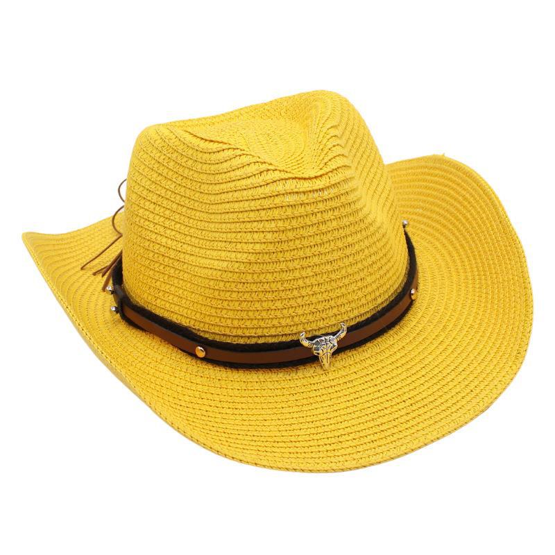 Western Cowboy Straw Hat Sun Hat Tibetan Bullhead Hat National Style Straw Knight Hat Sun Hat
