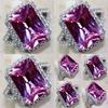 Elegant Pink Sapphire White Topaz Silver Plated Ring With Square Red Corundum
