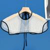 Japanese Women Girl Fake Collar Shawl Scarf Faux Pearls Beading Vintage Shoulder Wrap Sheer Organza Half Shirt Poncho