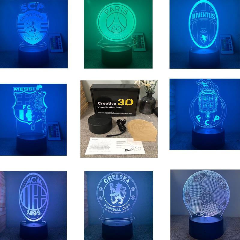 3d Led Acrylic Night Light Football Club Touch Table Desk Lamp 7 Colour Gifts