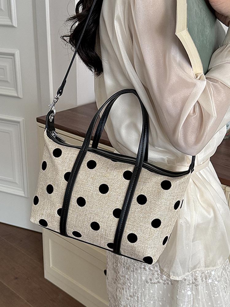 2026 Large Capacity Korean Polka Dot Canvas Tote - Women's Versatile Summer Shoulder Bag
