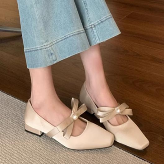 2025 Oversized Square Toe Thick Single Order Shoes with Stylish and Personalized Color Blocking Design On The Upper