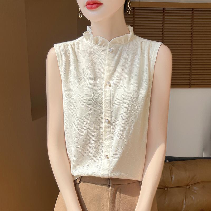 

Летняя новая женская рубашка с короткими рукавами из смеси шелка тутового шелкопряда, 50% дышащий шелк, свободная повседневная рубашка для поездок на работу L бежевый