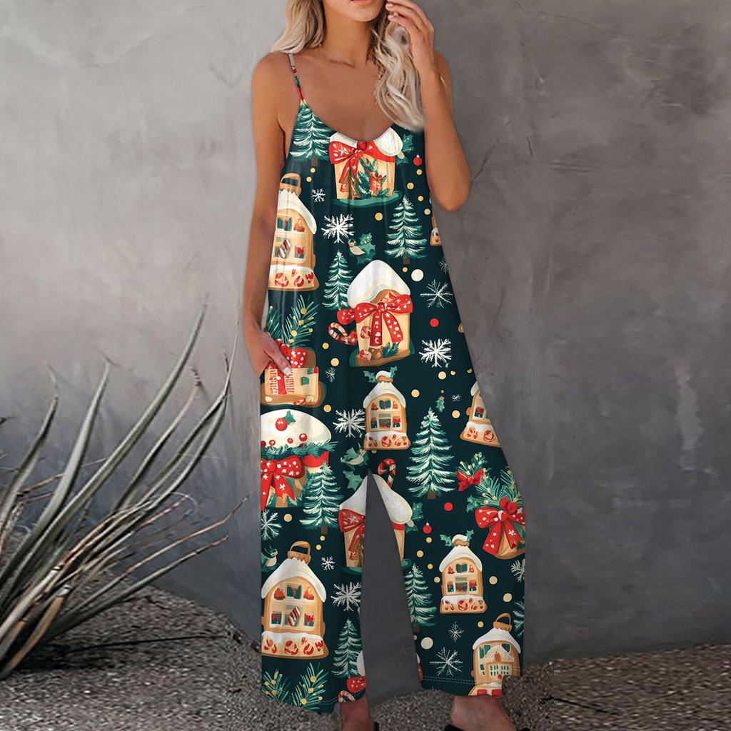Bedruckter Damen-Overall, lässig, lockerer, verstellbarer Straps-Overall