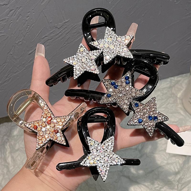 Large Glittering Five-Point Star Hair Clip for Women - Updo Claw Clip, Short Permed Hair Shark Clip, Half-Up Hairpin