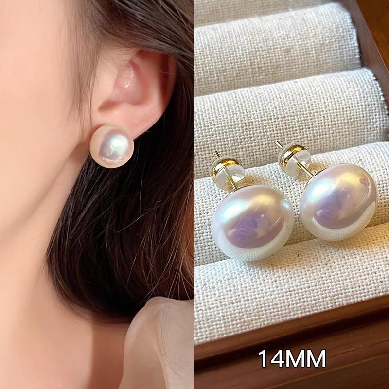 Shi Jia Hanfen Pink Pearl Stud Earrings with 925 Silver Needle - Elegant Mosquito Coil Ear Clips for Women