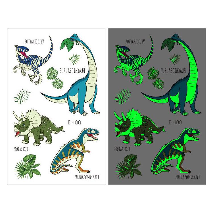 Adesivi Tatuaggi Temporanei di Dinosauri che si Illuminano al Buio per Bambini