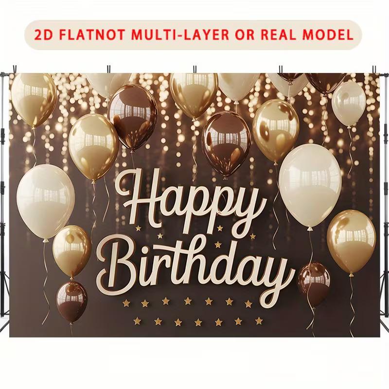 

2D Modern Brown Gold Happy Birthday Backdrop for Stylish & Adult Celebrations 47.2x31.5inch/120*80cm