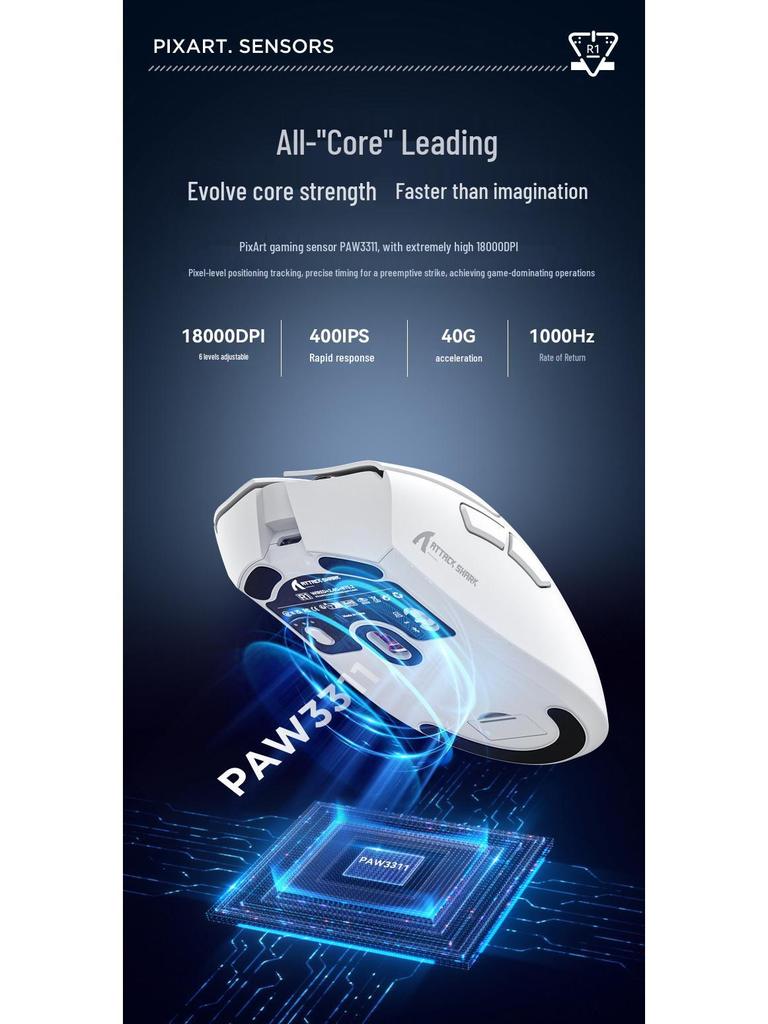 Attack Shark R1: Tri-Mode Gaming & Office Mouse (Wired/Wireless/Bluetooth)