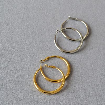 Hong Kong Style Ring Earrings Plain Ring Needle Temperament Commuting Versatile Senior Sense Earrings Women's Oversize Earrings