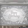 2D Silver Glitter Diamond Happy Birthday Backdrop Banner Party Photography Background