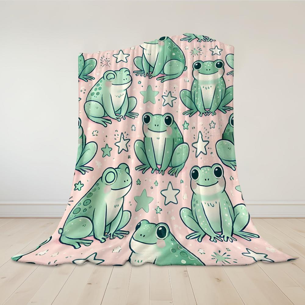 Pink Star Frog Flannel Blanket Warm Soft Halloween Christmas Couch Warm Cozy Decorative Decor Gift for All Season