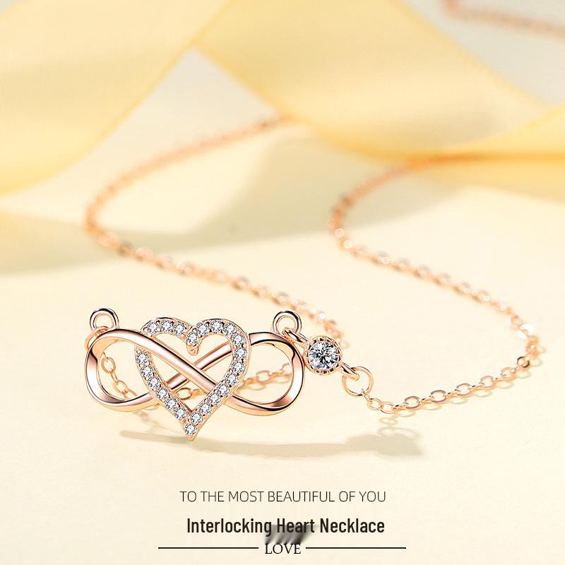 Elegant Ribbon Heart & 8-Shaped Infinity Necklace for Women - Mobius Collarbone Chain